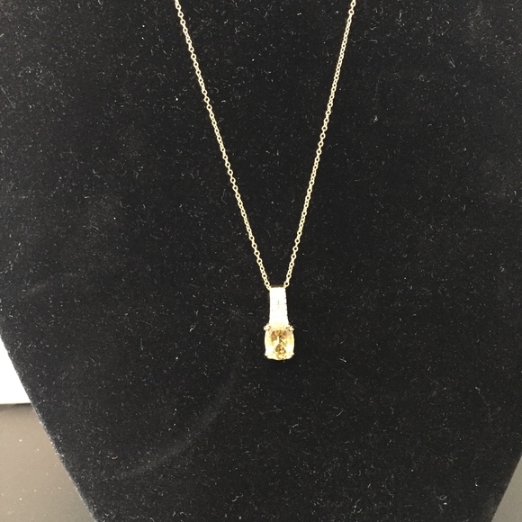 YELLOW APATITE & WHITE ZIRCON 18K/SILVER PEN/CHAIN - Picture 7 of 8